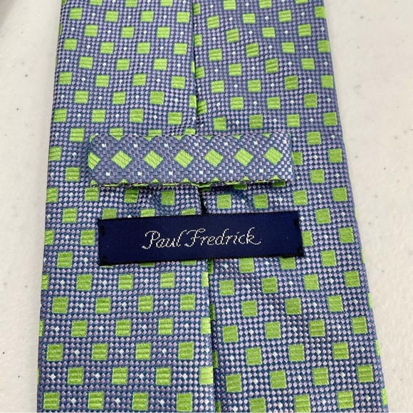 Paul Fredrick Italian Silk Made in USA Vintage Purple Green Geometric Tie - Picture 6 of 9